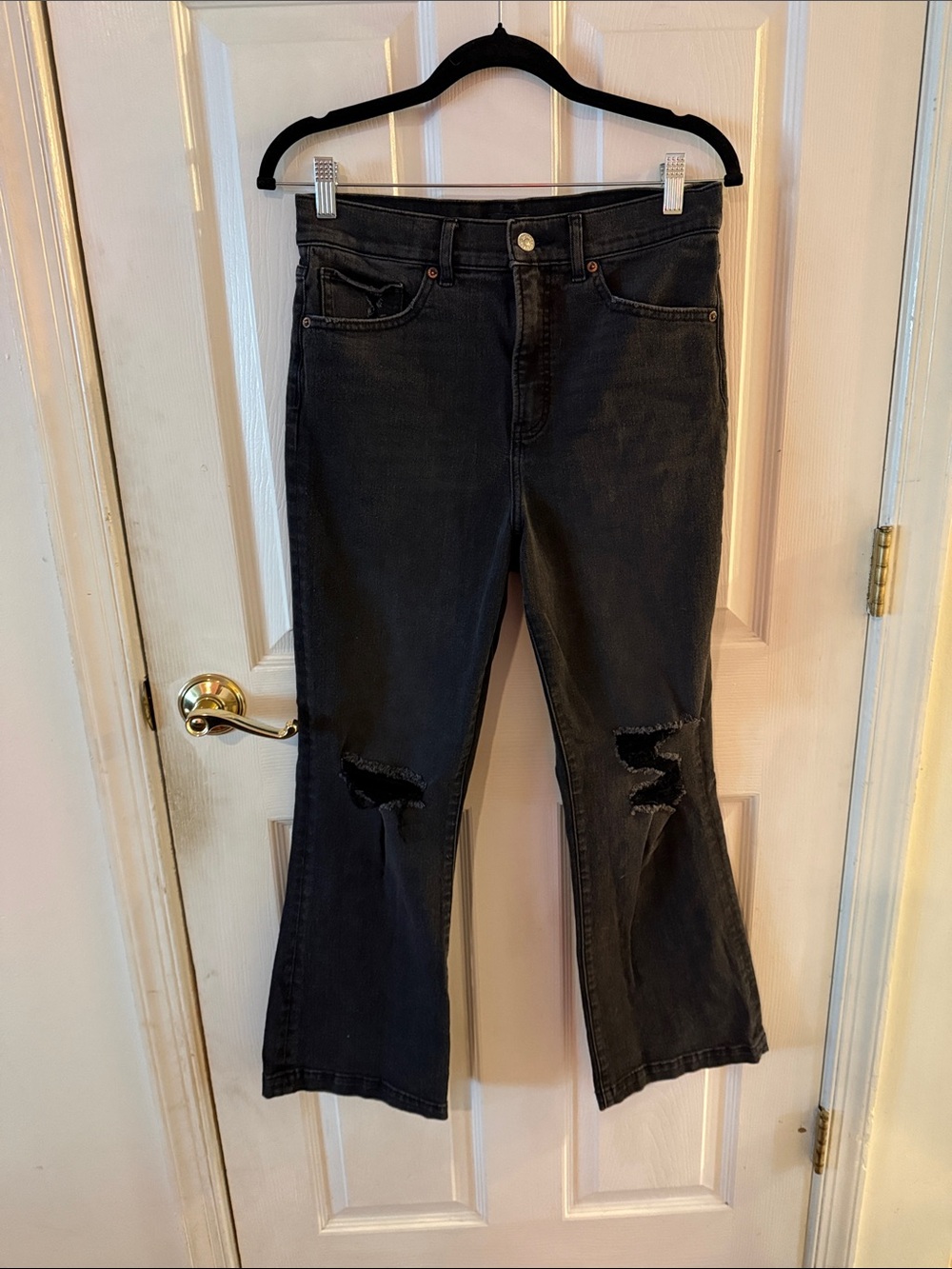 Express Black Distressed Flare Jeans
